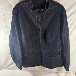 Jones New York Signature Women’s Denim Jacket 2X Stretch Button Front Dark Wash
